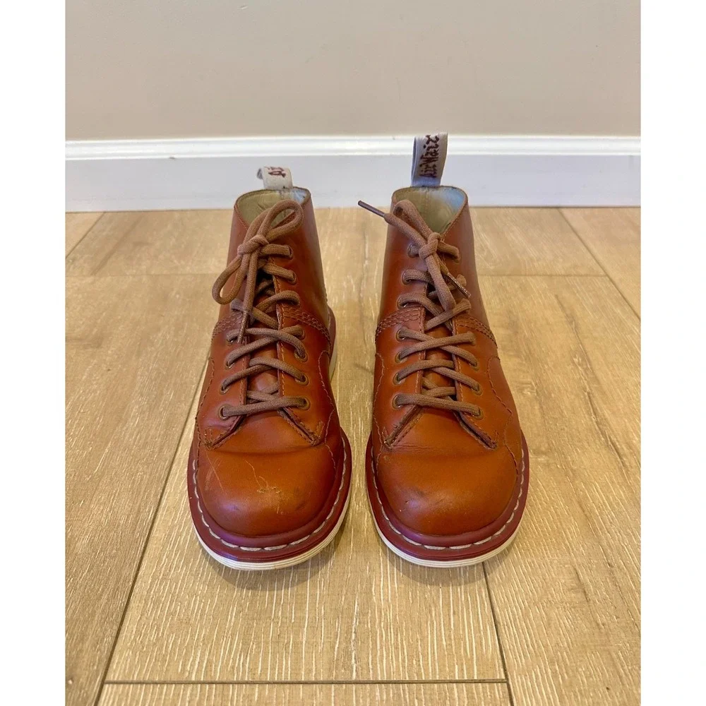Dr. Martens Philip 7-Eye Daily Monkey Boots Brown Sz 7 Leather Casual Lace Up